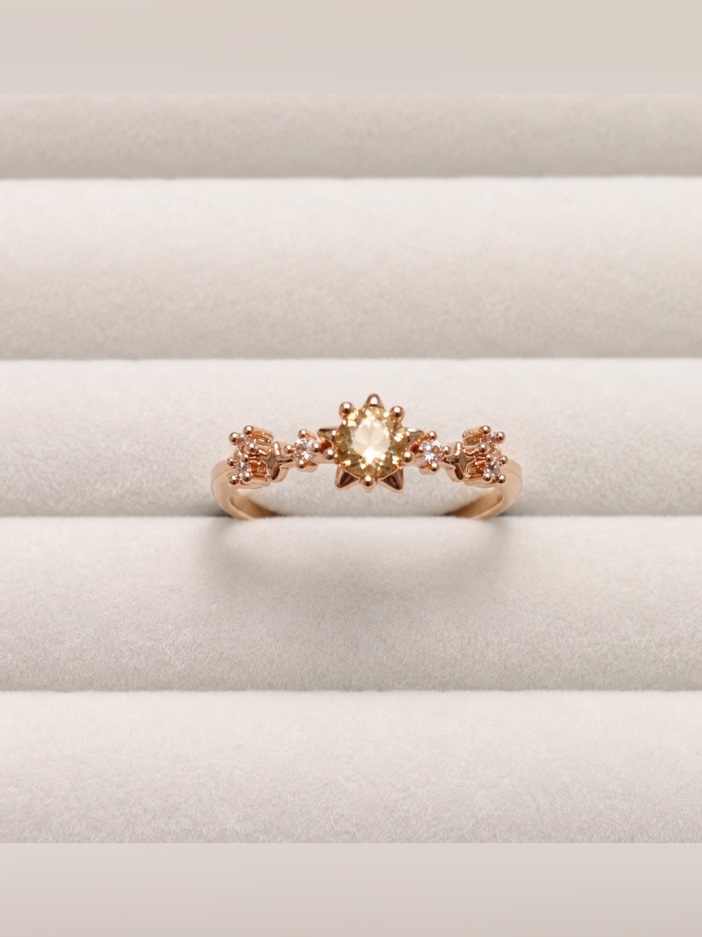 Natural faceted diamond cut Citrine Star Adjustable Ring | Silver plated